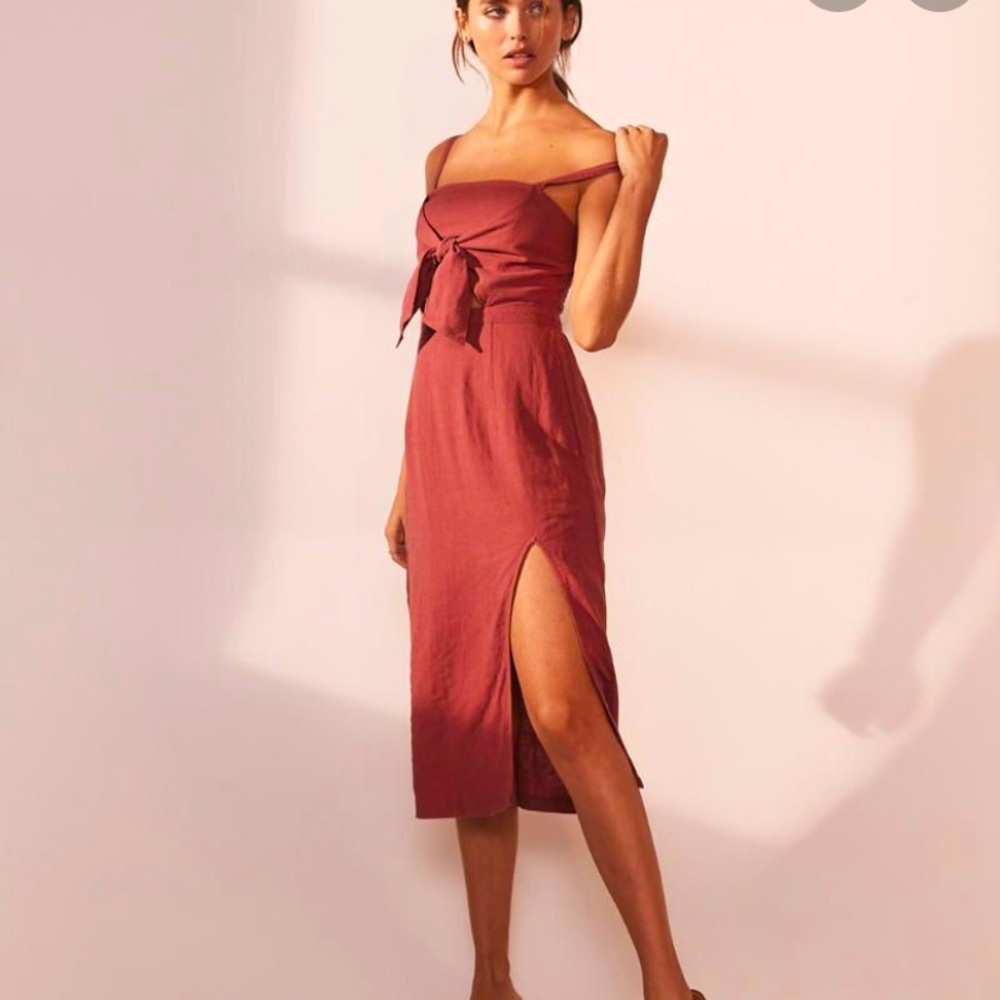 Abercrombie Linen Tie Front Midi Dress